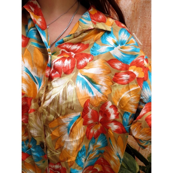 Vintage 80s 100% silk Hawaiian blouse top π - Picture 3 of 5